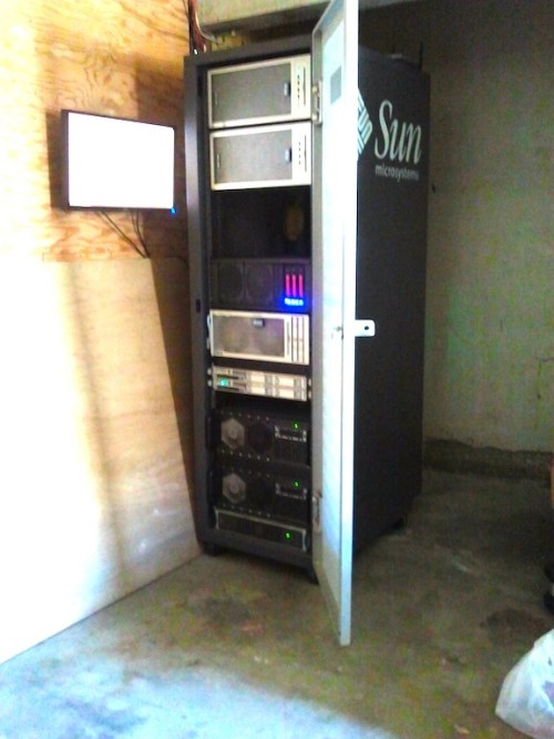 Sun rack with Bitcoin mining rigs